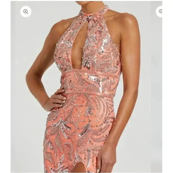 NEW Mac Duggal 6030 Sequin Punge Cutout Back Gown SZ 10 ($598) Coral - Picture 5 of 13